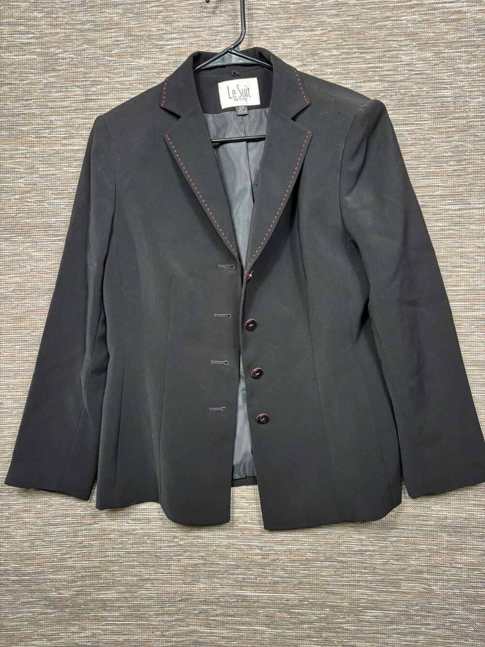 Le Suit Blazer Jacket Womens Size 10P Black 4 Buttons Closure Casual Career